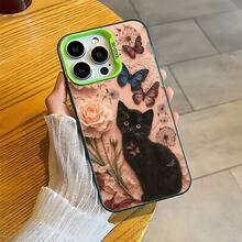 Con el encantador patrón Gato y mariposas, Funda de teléfono de plata coloreada, adecuado para Apple 17Pro/17ProMax/17/Air/16/16e/16Pro/16ProMax/16Plus/11/12Mini/13Mini/15ProMax/15Pro/15Plus/14Pro/14ProMax/14Plus/12Pro/12ProMax/13Pro/13ProMax,Galaxy S25+/S24 Ultra/S23 FE/A55/A54/A35/A34/A32/A22/A15/A12/A06/A05/A04E/A04/A03/A02/M15/M145G, Antimanchas,Anti-deslizante,Duradero -- Es La Opción Perfecta Para el Uso Diario y un Regalo Perfecto Para Amigos y Familiares! - Blanco - Ver 4