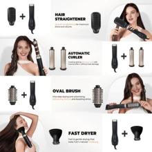 Juego de cepillo secador de pelo 5 en 1 mejorado, moldeador de aire caliente, herramienta de peinado profesional | 5 peines desmontables + 3 modos ajustables | Rizado automático + Estilismo multifuncional, anti-frizz, anti-estático, con forma duradera, para crear flequillo voluminoso/peinados con capas - Multicolor - Ver 8