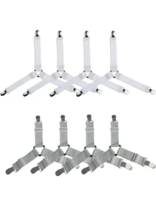 4 件可调节床单/被子/毯子弹性紧固件，三角形可拉伸固定夹，适用于床单、床垫罩、沙发垫、羽绒被夹、金属夹