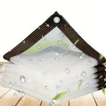 1pc Heavy Duty Transparent Vinyl Tarp - Waterproof & Windproof, With Extra Grommets And Ropes, Suitable For Outdoor Use - Great For Patio, Porch Shades, Plant Covers And Camping - Multicolor - View 4