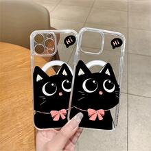 Funda para teléfono de acrílico transparente magnético con patrón Gatito negro Hola, compatible con iPhone 17/16/15/14/13/12/11 Pro Max/Pro/Plus,  Galaxy S25, S24, S23, S22, S21, S20 y serie A, OPPO y . - transparente - Ver 6