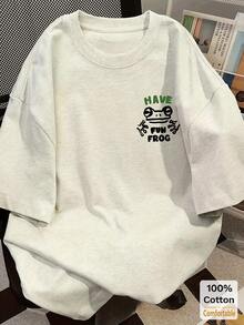 Cartoon Graphic Short Sleeve Mid-Length T-Shirt For Women, Fashionable Casual Top Summer - Gray - View 4