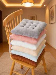 1件装毛绒坐垫和靠垫，加厚柔软保暖垫，防滑通用椅垫，适用于家用餐椅、办公椅、学生椅、汽车座椅 - 彩色 - 查看 2