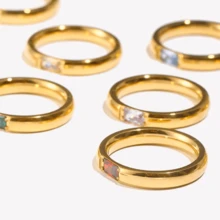 VKHK 1 pieza Anillo individual decorado con circonita de color chapado en oro de 18K vintage de acero inoxidable, adecuado para mujer como regalo de boda - anillo de diamantes - Ver 4