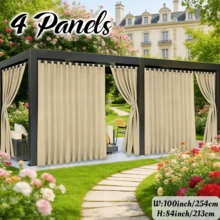 4 Panels Light Filtering Outdoor Waterproof Yard Decoration Curtains For Patio, Solid Color Tab Top Curtains, Uv-Resistant Privacy Protection Outside Drapes For Gazebo, Pergola, Pool, Porch, Cabana - Cream - View 11