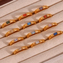 VKHK 1 pieza Anillo individual decorado con circonita de color chapado en oro de 18K vintage de acero inoxidable, adecuado para mujer como regalo de boda - anillo de diamantes - Ver 2
