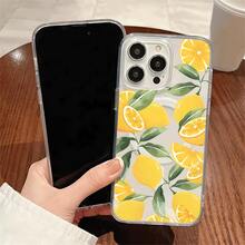 Funda para teléfono de acrílico transparente magnético con patrón hojas de limón amarillas, compatible con iPhone 17/16/15/14/13/12/11 Pro Max/Pro/Plus,  Galaxy S25, S24, S23, S22, S21, S20 y serie A, OPPO y . - transparente - Ver 3