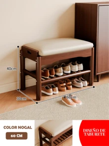 Banco de almacenamiento de zapatos con cojín, banco de entrada con almacenamiento de madera maciza ideal para entrada, sala de estar y pasillo, asientos de piel sintético - Burdeos - Ver 5