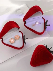 1pc Strawberry Shaped Jewelry Ring Box, Pink Or Rose Red Creative Ring Holder, Jewelry Box, Suitable For Wedding Party, Valentine's Day Gift, Can Store And Display Rings, Bracelets, Necklaces And Earrings, 2025 Graduation Decor, Party Supplies, Wedding Decoration, Graduation Gift, Back To School Gift - Multicolor - View 13