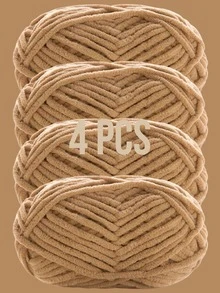 4卷/200克涤纶雪尼尔纱线，柔软厚实，4毫米天鹅绒般质感纱线，适合钩编和棒编，多用途混色纱线，每卷200克/7.05盎司，总长度240米/787.4英尺 - 颜色随机 - 彩色 - 查看 34