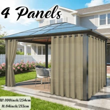 4 Panels Outside Decor Waterproof Grommet Top Solid Color Curtains For Porch, Outdoor Light Filtering Weatherproof Privacy Uv-Resistant Curtains For Patio, Pergola, Gazebo, Cabana - Taupe - View 10