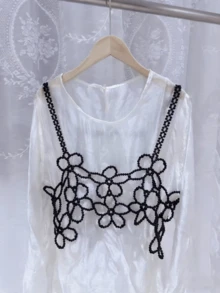 DEKUNER 2025 New Fashion Pearl Flower Camisole, Cute Beaded Floral Pattern, Versatile For Holidays And Gift-Giving - Black - View 14