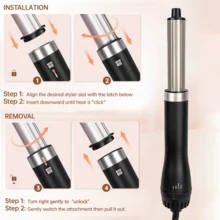 Juego de cepillo secador de pelo 5 en 1 mejorado, moldeador de aire caliente, herramienta de peinado profesional | 5 peines desmontables + 3 modos ajustables | Rizado automático + Estilismo multifuncional, anti-frizz, anti-estático, con forma duradera, para crear flequillo voluminoso/peinados con capas - Multicolor - Ver 11