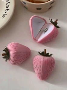 1pc Strawberry Shaped Jewelry Ring Box, Pink Or Rose Red Creative Ring Holder, Jewelry Box, Suitable For Wedding Party, Valentine's Day Gift, Can Store And Display Rings, Bracelets, Necklaces And Earrings, 2025 Graduation Decor, Party Supplies, Wedding Decoration, Graduation Gift, Back To School Gift - Multicolor - View 7