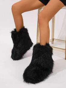 New Winter Warm Plush Faux Fur Snow Boots For Women - Dark Grey & Brown & Black Ankle Booties With Soft Lining, Cozy Slip-On Design For Cold Weather Outdoor & Indoor Wear Unisex Short Ankle Faux Raccoon Fur Snow Boots - Solid Classic Color, Super Smooth Fur Touches The Ground, Perfect For Christmas & Halloween, Y2K Style! Y2K Fashion Men's & Women's Snow Boots - Faux Raccoon Fur, Silky Smooth Floor-Reaching Fur, Solid Classic Shade, Ideal For Christmas & Halloween! Short Ankle Unisex Snow Boots With Faux Raccoon Fur - Solid Classic Color, Ultra-Smooth Fur Hits The Ground, Must-Have For Christmas & Halloween, Edgy Y2K Vibe! Christmas & Halloween Essential Faux Raccoon Fur Snow Boots (Unisex) - Solid Classic Hue, Smooth Fur Touches The Floor, Stylish Y2K Look! Y2K Short Ankle Snow Boots For Men & Women - Faux Raccoon Fur, Super Smooth Floor-Length Fur, Solid Classic Color, Great For Christmas & Halloween Celebrations! - Đen đặc - Xem 1