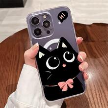 Funda para teléfono de acrílico transparente magnético con patrón Gatito negro Hola, compatible con iPhone 17/16/15/14/13/12/11 Pro Max/Pro/Plus,  Galaxy S25, S24, S23, S22, S21, S20 y serie A, OPPO y . - transparente - Ver 4