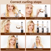 Juego de cepillo secador de pelo 5 en 1 mejorado, moldeador de aire caliente, herramienta de peinado profesional | 5 peines desmontables + 3 modos ajustables | Rizado automático + Estilismo multifuncional, anti-frizz, anti-estático, con forma duradera, para crear flequillo voluminoso/peinados con capas - Multicolor - Ver 10