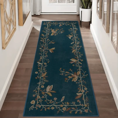 1pc Vintage Floral & Tropical Plant Patterned Area Rug/Carpet/Mat, Soft Washable Rug For Bathroom, Kitchen, Entryway, Hallway, Bedroom, Living Room, Versatile Home Decor