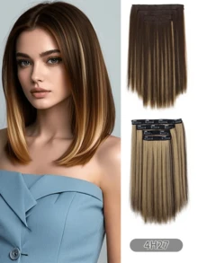 Tóc nối kẹp 14 inch cho nữ, tóc giả dài thẳng, bộ 4 miếng, tóc dài vừa, tóc nối bồng bềnh tự nhiên, kẹp tóc giả, tóc nối - Nhiều màu - Xem 12