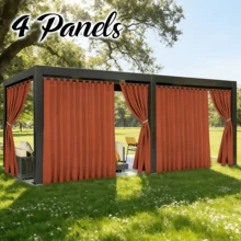 4 Panels Light Filtering Outdoor Waterproof Yard Decoration Curtains For Patio, Solid Color Tab Top Curtains, Uv-Resistant Privacy Protection Outside Drapes For Gazebo, Pergola, Pool, Porch, Cabana - Orange - View 2