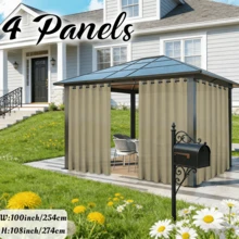4 Panels Outside Decor Waterproof Grommet Top Solid Color Curtains For Porch, Outdoor Light Filtering Weatherproof Privacy Uv-Resistant Curtains For Patio, Pergola, Gazebo, Cabana - Taupe - View 9