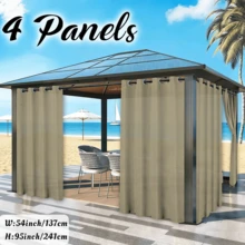 4 Panels Outside Decor Waterproof Grommet Top Solid Color Curtains For Porch, Outdoor Light Filtering Weatherproof Privacy Uv-Resistant Curtains For Patio, Pergola, Gazebo, Cabana - Taupe - View 14