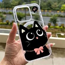 Funda para teléfono de acrílico transparente magnético con patrón Gatito negro Hola, compatible con iPhone 17/16/15/14/13/12/11 Pro Max/Pro/Plus,  Galaxy S25, S24, S23, S22, S21, S20 y serie A, OPPO y . - transparente - Ver 1
