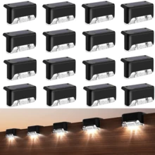 4/16件套太阳能甲板灯，防水户外装饰灯，太阳能花园灯，户外围栏灯，太阳能楼梯灯，暖色LED灯，适用于户外楼梯、台阶、围栏、花园、阳台、露台和走道（黑色），非常适合作为万圣节、圣诞节、感恩节礼物