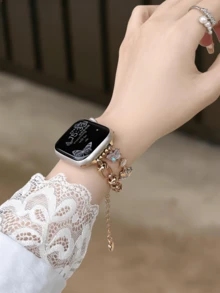 新款钻石蝴蝶表带，适用于38/40/41/42/44/45/46/49毫米表盘，兼容 Ultra/SE11/10/9/8/7/6/5/4/3/2/1系列表带 - 金色 - 查看 4