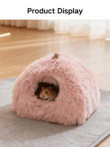 1个小型宠物毛绒仓鼠屋，仓鼠窝，封闭式笼子，四季皆宜，柔软舒适，优质材料，暖粉色，灰色防滑底部设计 - 彩色 - 查看 9