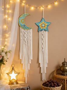 1/2 chiếc Trang trí treo tường hình ngôi sao và mặt trăng phong cách Boho, tranh treo tường hình bẫy giấc mơ, trang trí phòng khách, phòng ngủ, đồ trang trí tường hình mặt trăng và sao phong cách Bohemian, trang trí nhà kiểu nông trại, tranh treo tường tua rua trong nhà, đồ trang trí tường tua rua sang trọng, điểm nhấn ấm cúng cho ngôi nhà. - Nhiều màu - Xem 3