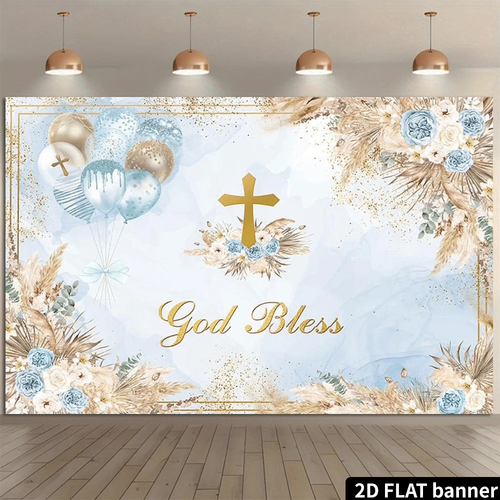 7x5FT Greenery God Bless Backdrop First Holy Communion Baptism Party Decorations Background White