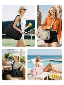 Gym Bag For Women, Duffle Bag For Travel With Wet Pocket, Lightweight Weekender Bags For Women, Water Resistant,Sporty Tote - 黑色 - 查看 6