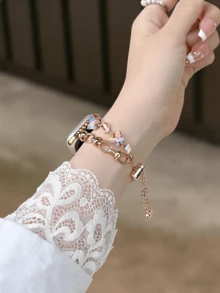 新款钻石蝴蝶表带，适用于38/40/41/42/44/45/46/49毫米表盘，兼容 Ultra/SE11/10/9/8/7/6/5/4/3/2/1系列表带 - 金色 - 查看 5