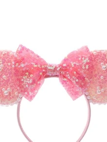 1pc Cute Cartoon Minnie Mouse Ears, Sequin Mouse Ears Headband, Shiny Faux Pearl Big Mouse Ears Headband, Pearl Sequin Headband, Bow Sequin Mouse Ears Headband, Princess Style, Suitable For Student Parties, Costume Balls, Cosplay, Valentine's Day Costume