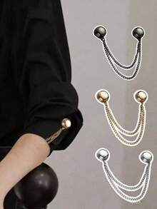 2个优雅实用磁性衣夹，女士适用 - 可调节链条设计，花卉装饰，适用于衬衫/袖子/连衣裙/裤子 - 即时调节，无需缝纫，外观优雅，衣物固定器，衣橱必备，合金材质，抛光表面，时尚达人之选，女士时尚配饰