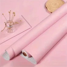 1 Roll Solid Color Self-Adhesive Removable Matte PVC Wallpaper, Easy To Clean And Apply, Suitable For Decorating Kitchen, Bedroom, And Living Room, Enhancing Home Decor With Autumn Aesthetics - Pink - View 13
