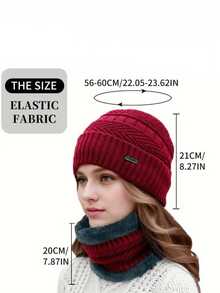 2pcs/Set Hat & Scarf For Women, Autumn/Winter Warm Knitted Hat With Thermal Lined, Versatile Riding Ear Protection Hat & Fuzzy Scarf, Random Color - Multicolor - View 2