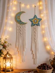 1/2 chiếc Trang trí treo tường hình ngôi sao và mặt trăng phong cách Boho, tranh treo tường hình bẫy giấc mơ, trang trí phòng khách, phòng ngủ, đồ trang trí tường hình mặt trăng và sao phong cách Bohemian, trang trí nhà kiểu nông trại, tranh treo tường tua rua trong nhà, đồ trang trí tường tua rua sang trọng, điểm nhấn ấm cúng cho ngôi nhà. - Nhiều màu - Xem 8