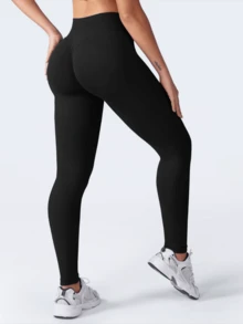 Women's Pure-Colored High-Waisted Yoga Pants With A Hip-Lifting Design, Made Of Seamless And Comfortable Knitted Fabric, Suitable For Gym Workouts And Daily Wear, Women's Fashionable Sports Tight Pants - Đen + Trắng - Xem 5