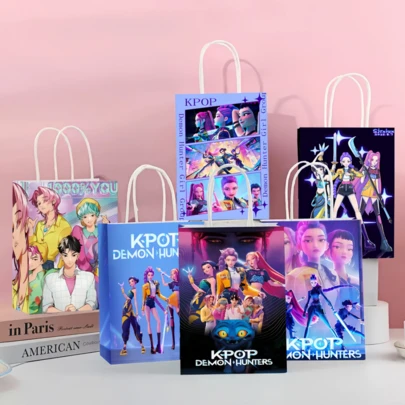 10pcs Anime Shopping Bags - Cute Character Paper Tote Bags With Handles, Collectible Gifts For Fans, Reusable Kpop Girl Group Theme Party Bags