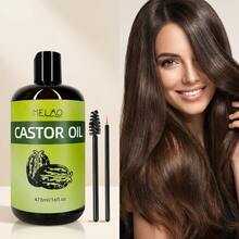 MELAO 100% Pure Natural Cold-Pressed Castor Oil, 473ml/16oz Bottle With Applicator Brush, Moisturizing And Nourishing Hair Oil For Dry, Damaged, Frizzy Hair, Repairs Split Ends, Strengthens Hair, Adds Shine, Also Suitable As Eyelash And Eyebrow Serum, Multi-Purpose. - Green - View 2