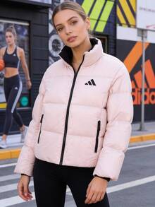 Adidas 80% Down Filled Lightweight Fitness Jacket For Women - Light Pink/black - View 2