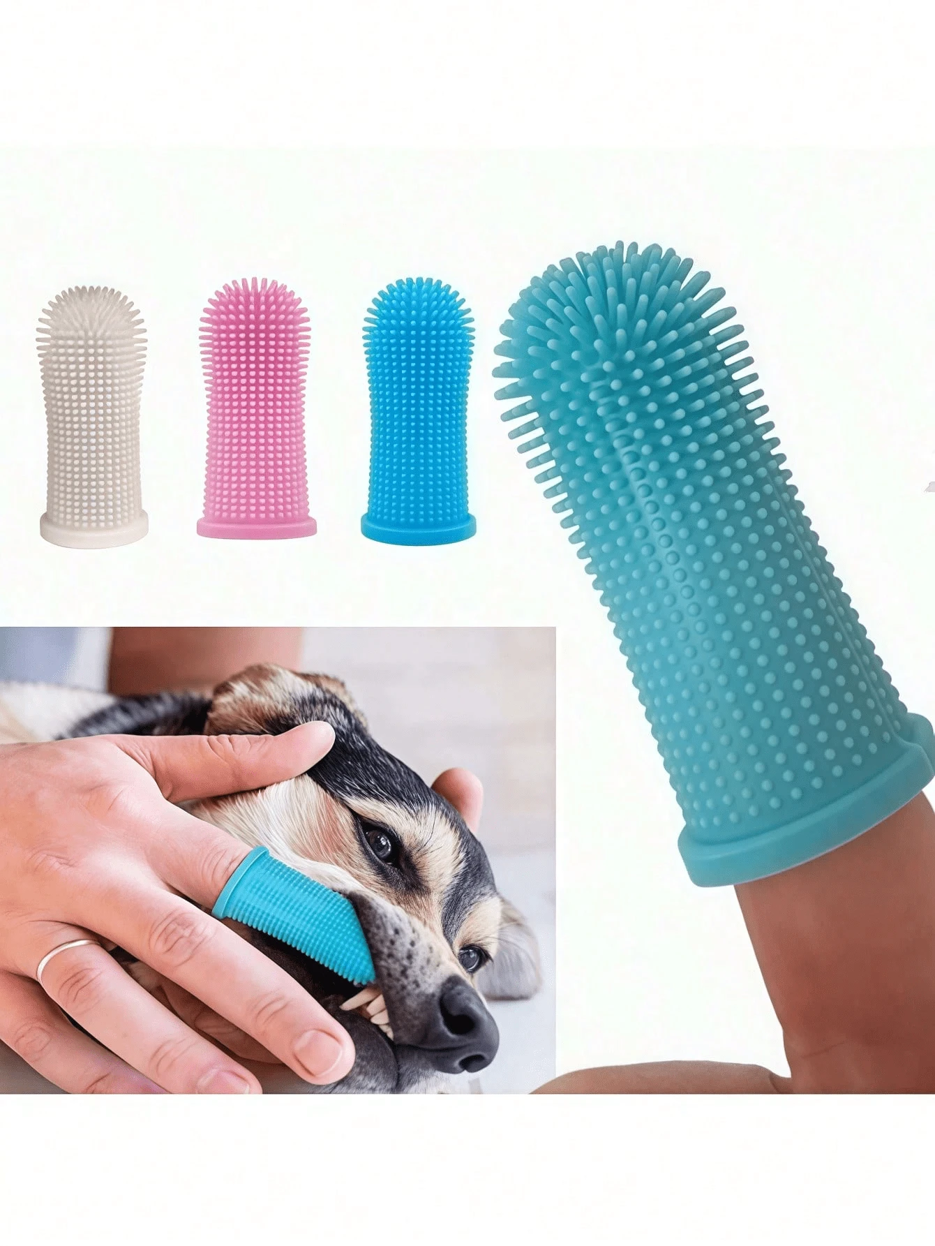 Soft Silicone Cat/Dog Finger Toothbrush, Suitable For Cleaning Teeth, Random Style - Multicolor - View 1