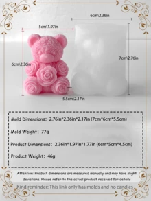 Matră silicon 3D cu ursuleț de trandafir, bestseller de Ziua Îndrăgostiților, lumânare/rășină/tencuș DIY, material romantic pentru cadouri lucrate manual