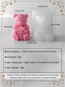 Matră silicon 3D cu ursuleț de trandafir, bestseller de Ziua Îndrăgostiților, lumânare/rășină/tencuș DIY, material romantic pentru cadouri lucrate manual