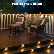 4/16件套太阳能甲板灯，防水户外装饰灯，太阳能花园灯，户外围栏灯，太阳能楼梯灯，暖白光LED灯，适用于户外楼梯、台阶、围栏、花园、阳台、露台和走道（白色），非常适合作为万圣节、圣诞节、感恩节礼物