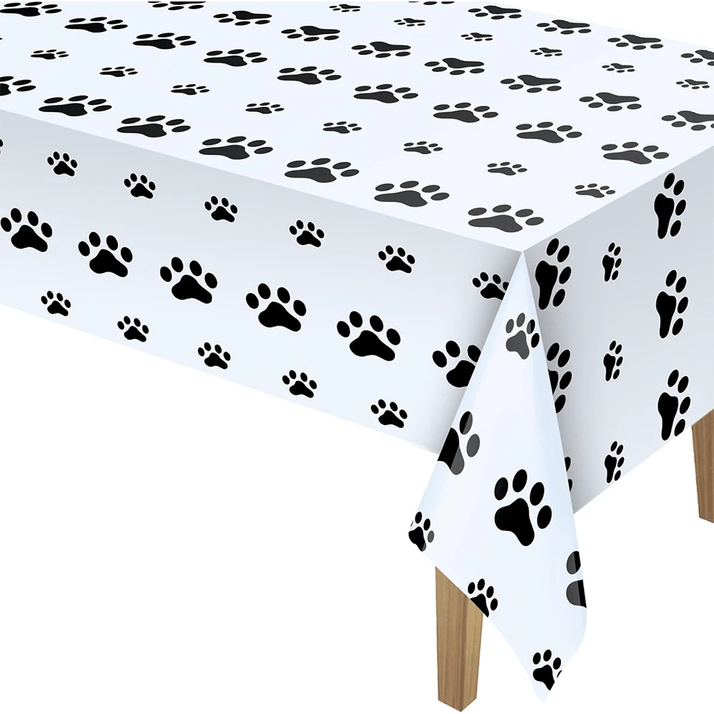 1pc Dog Paw Print Rectangular Tablecloth, 53.94 X 107.87 Inches, Easter Gift - Black - View 1