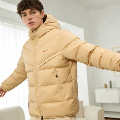  Nike Storm-FIT Windproof, Water-Repellent, Warm Hooded Zippered Long-Sleeved Down Jacket For Men