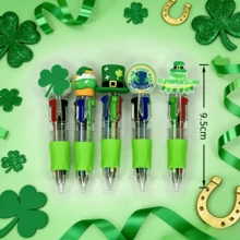 6支/24支装圣帕特里克节0.5毫米圆珠笔，4色创意三叶草装饰多色圆珠笔，节日礼物/办公用品/派对礼品/课堂奖励 - 生派翠克透明款小四色隨機發 - 查看 6